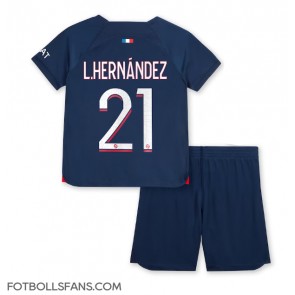 Paris Saint-Germain Lucas Hernandez #21 Replika Hemmatröja Barn 2023-24 Kortärmad (+ Korta byxor)